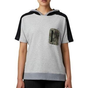 Columbia Park Short Sleeve Hoodie Sweatshirt Gray Camo Patch Pocket Size M